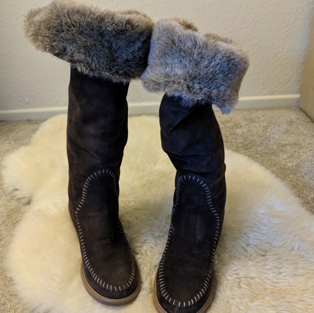 Jack Rogers Nell faux fur suede boots brown 8M